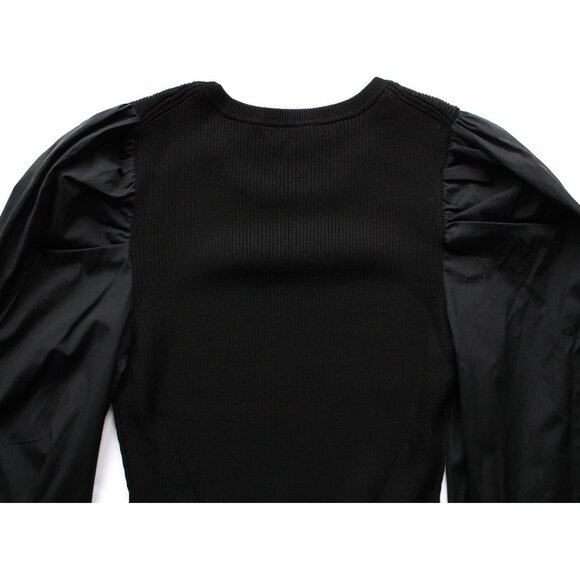 Veronica Beard Wilkin Puff Sleeve Mini Bodycon Dress / Medium / Black Poplin - Picture 8 of 9